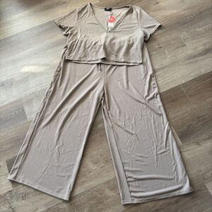 Cider Brown Ribbed Knit Short Sleeve Pant Set - Size 4XL - NWT